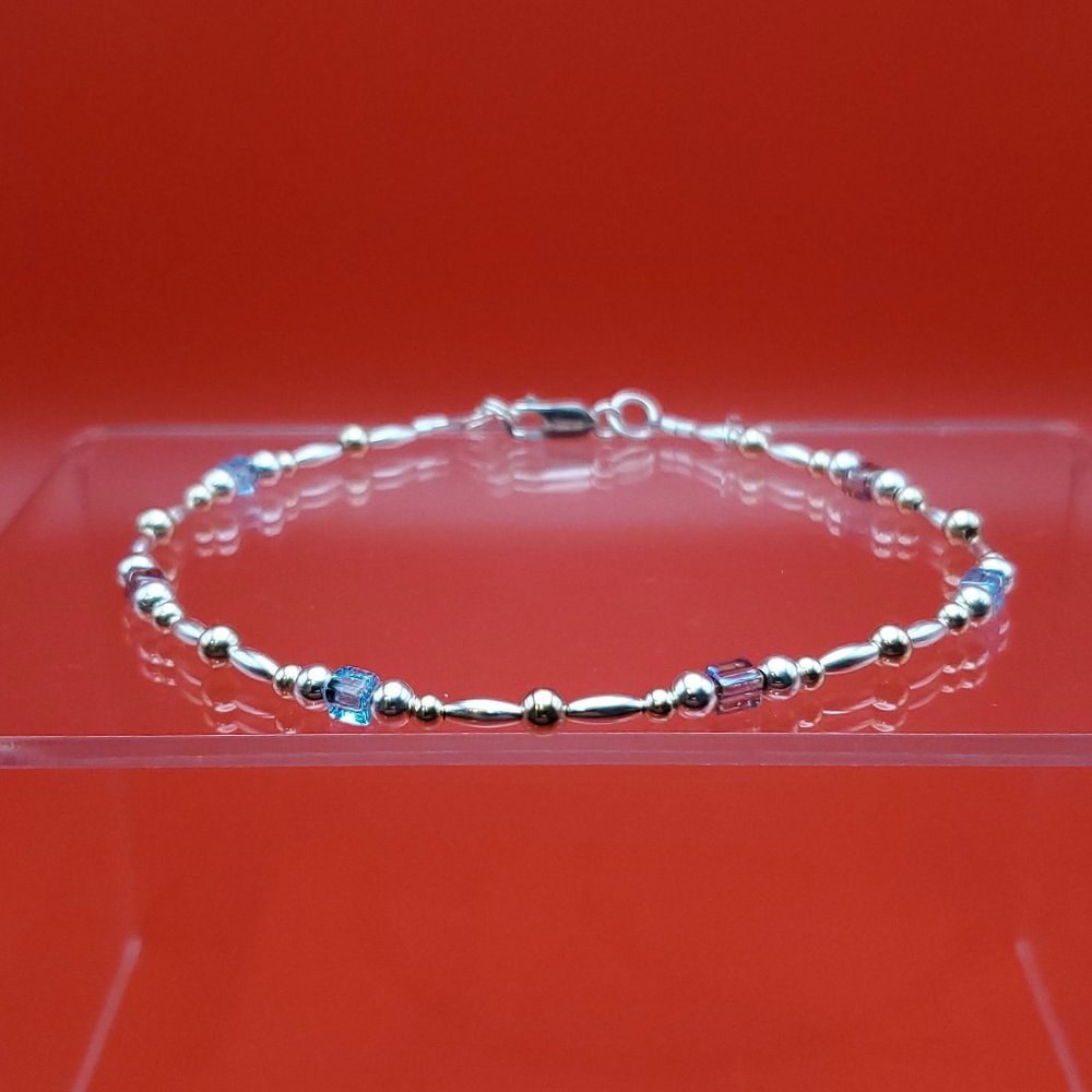 9 Inch 925 Sterling Silver Crystal Cubes Cross Charm Ankle Bracelet